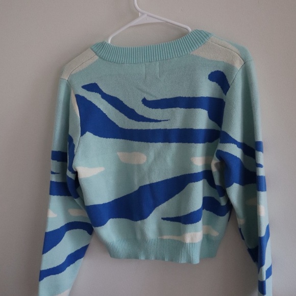 Princess Polly Mint Blue Abstract Cropped Cardigan - Picture 2 of 5